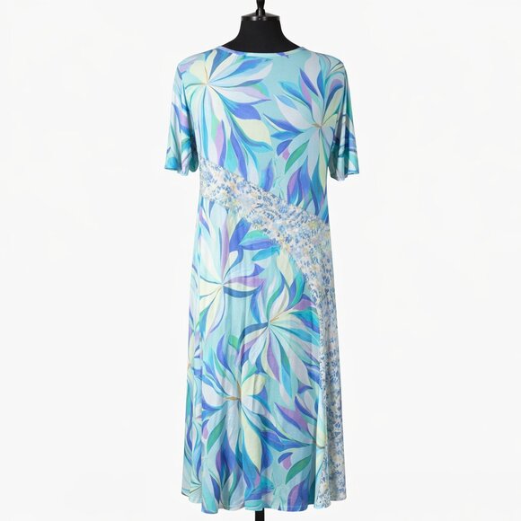 Soft Surroundings Stella Floral Maxi Dress XL Painterly Watercolor Pastel Knit - Picture 3 of 4